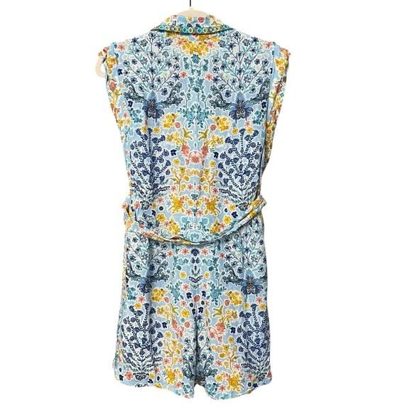 Rana Gill Anthropologie Linen Sleeveless Belted Romper Blue Multi Small Beach - Picture 6 of 7